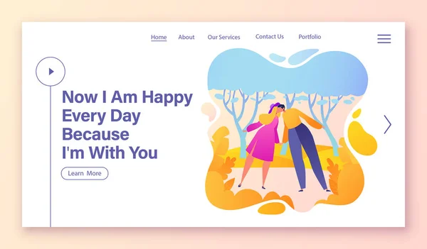 Love story theme for landing page template. Happy couple in love. — Stock Vector