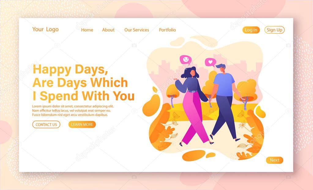 Romantic vector illustration on love story theme for landing page template.