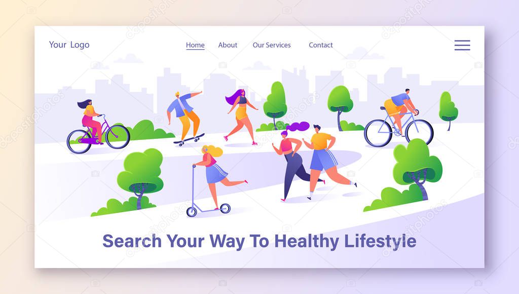 Concept of landing page on healthy lifestyle theme.
