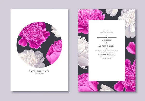 Дизайн шаблону з білими і рожевими півоніями квіти і пелюстки . — стоковий вектор