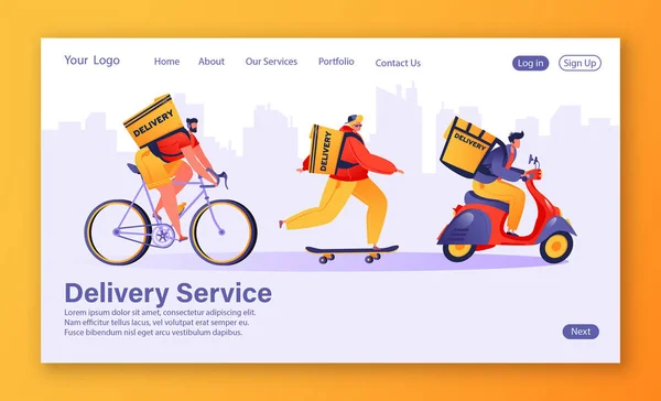 Concepto Landing Page Sobre Tema Del Servicio Entrega Los Jóvenes — Vector de stock