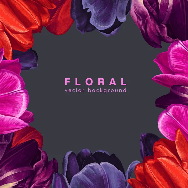 Çiçek Desenli Lale Çiçekleri Koyu Arkaplanda Çok Renkli Laleler Doğum — Stok Vektör