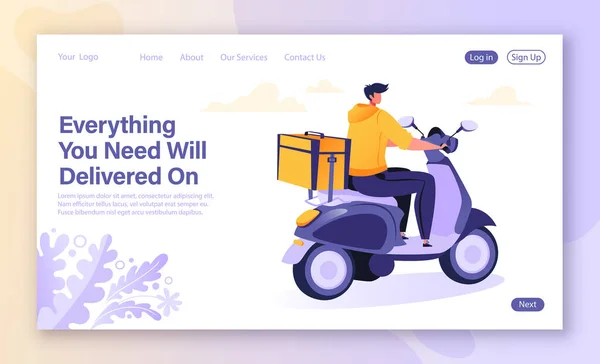 Cncept Landing Page Con Tema Servicio Entrega Caracter Courier Monta — Vector de stock