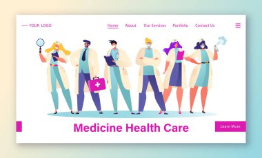 İnternet sitesi ve mobil web sitesi geliştirme için modern tıp ve sağlık teması. Düz çizgi film vektör iniş sayfası şablonu. Üniformalı, maskeli bir cerrah..