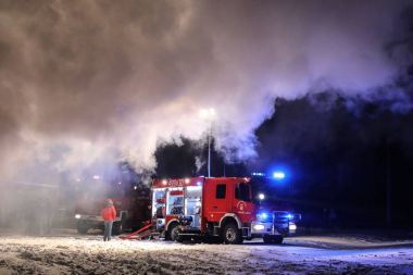 Szaflary, Polonya - 3.01.2017 A ev ateşe 3.01.2017 Szaflary, Polonya