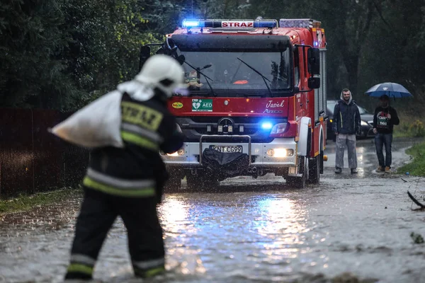 Nowy Targ Poland 2017 Firefighter Helping Houses Flood 2017 Nowy — Stock Photo, Image