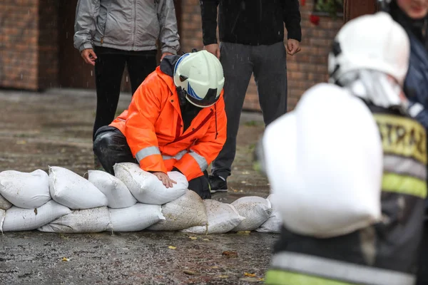 Nowy Targ Poland 2017 Firefighter Helping Houses Flood 2017 Nowy — Stock Photo, Image