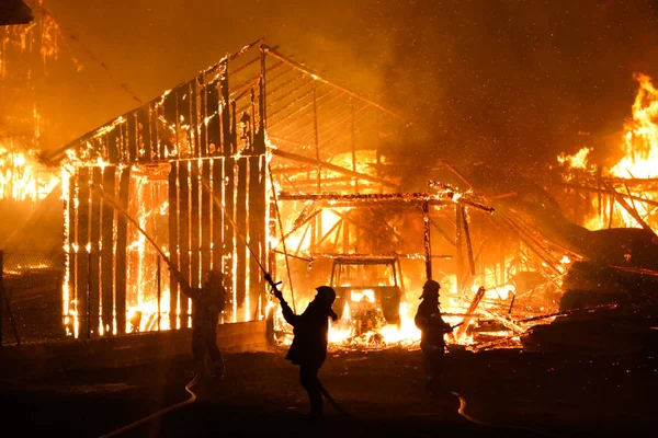 Nowa Biala Poland 2018 Huge Barn Fire Windy Night Buildings — Stock Photo, Image