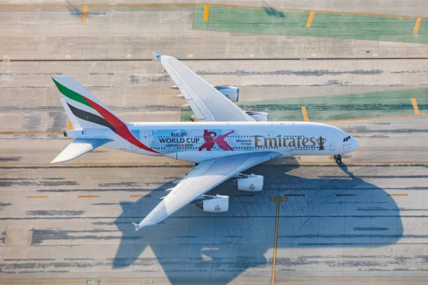 Лос Анджелес Сша 2019 Airbus A380 Emirates Los Angeles International — стоковое фото