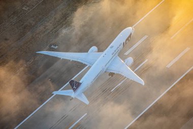 Los Angeles, ABD - 13.11.2019 Boeing 787 Lot Polonya Havayolları Los Angeles Uluslararası Havalimanı 'nda 13.11.2019, ABD
