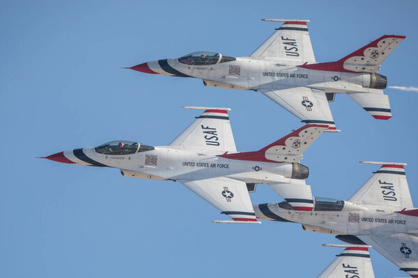 Las Vegas, United States - 15.11.2019 USAF Thunderbirds demonstration flight during the Aviation Nation Airshow in Nellis Air Force Base in 15.11.2019 in Las Vegas, United States