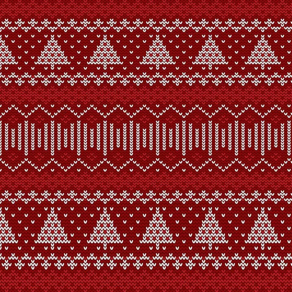 Christmas knitting seamless pattern with fir trees. — Stock Vector