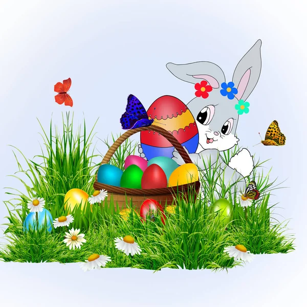 Easter with bunny and eggs. — Stock Vector