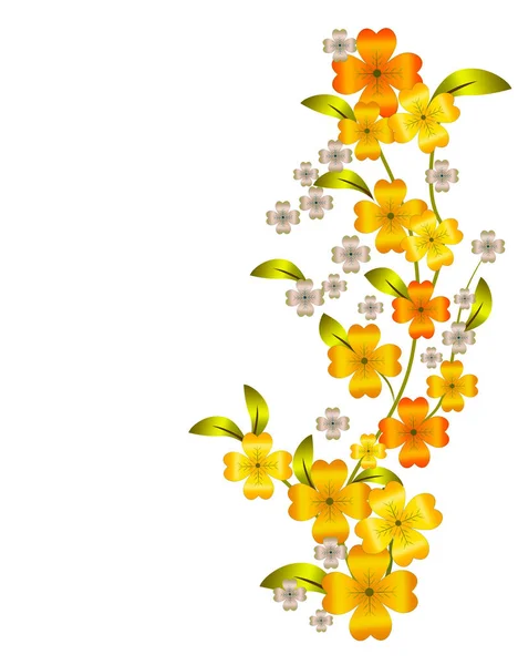 Floral vertical border branches with yellow flowers. — Stock Vector