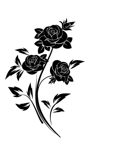 Black Silhouette Of Rose With Leaves Vector Illustration Stock