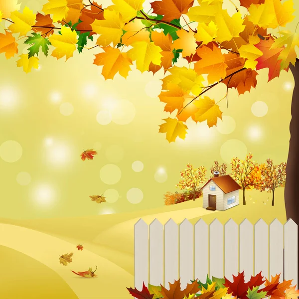 Осенний пейзаж с домом и дорогой . — стоковый вектор