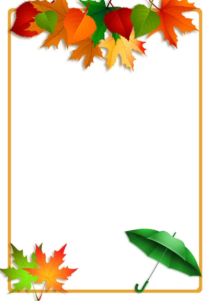 Frontera otoñal con hojas de otoño y paraguas  . — Archivo Imágenes Vectoriales