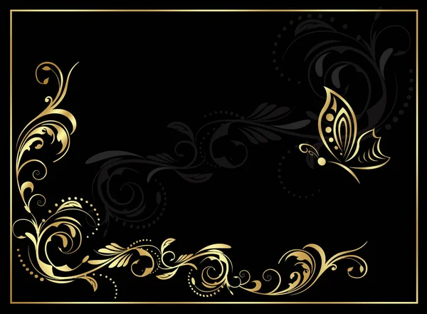 Cadre de fleur d'or et de papillon . — Image vectorielle