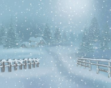 Illustration with winter  landskape . clipart