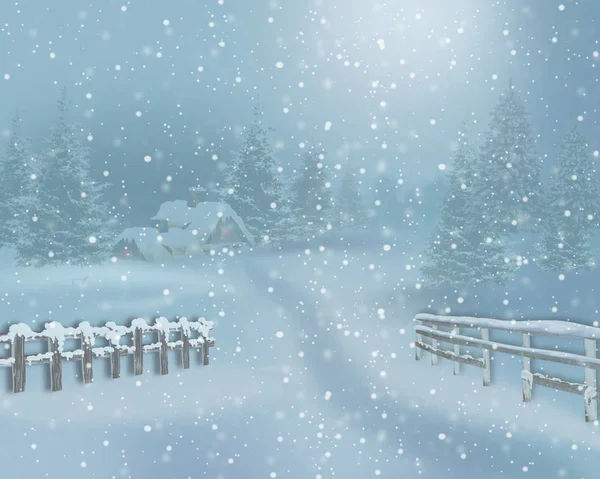 Illustratie met winter landskape . — Stockvector