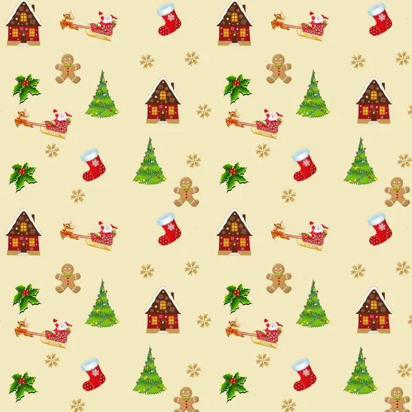 Patroon met Kerst iconen. — Stockvector