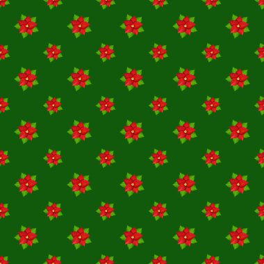Noel Yılbaşı çiçeği deseni yeşil zemin üzerine. 