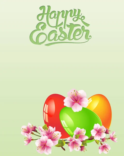Happy Easter Spring Apples Branches Easter Eggs — Stock Vector