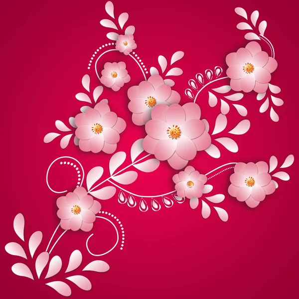 抽象的なピンクの花を持つ美しい背景 — ストックベクタ