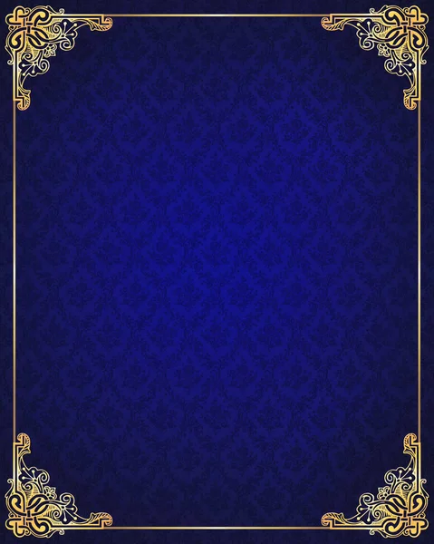 Gold vintage frame on blue pattern.