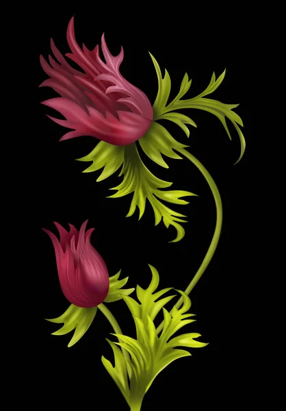 Red Flower Decoration Black Background — 스톡 사진