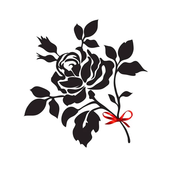 Διακοσμητικό Τριαντάφυλλο Φύλλα Κόκκινη Κορδέλα — Φωτογραφία Αρχείου
