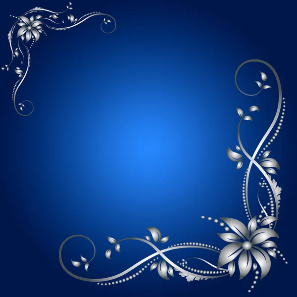 Silver Floral Decorations Blue Background — Stock Photo, Image