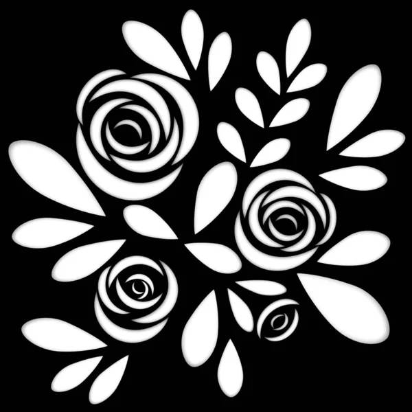 Silhouette Blooms Roses Black Background — Stock Photo, Image