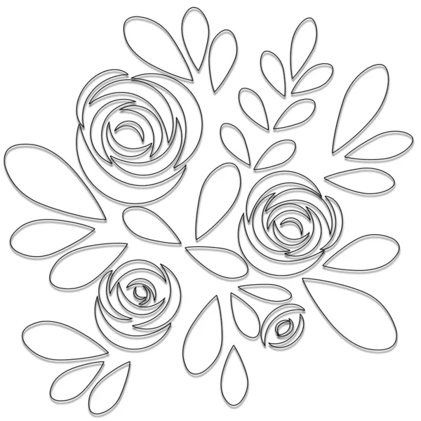 白い背景に咲くバラのシルエット — ストック写真