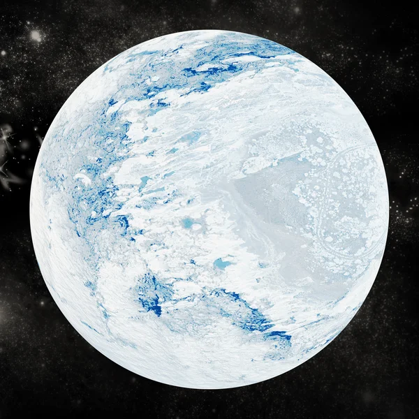 雪覆盖在黑色背景上的地球 — 图库照片