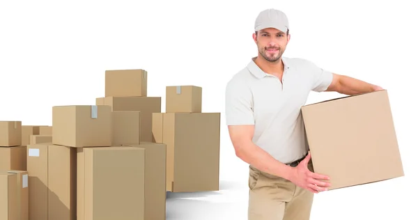 Delivery man with cardboard box — Stock Photo, Image