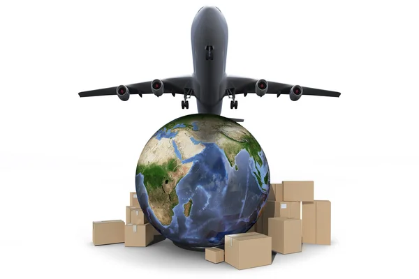 Globe surrounded by cardboard boxes — Stock Photo, Image