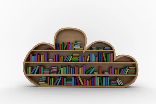 Bücher in Holzregalen arrangiert — Stockfoto