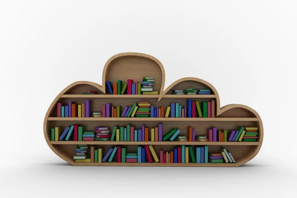 Books arranged on wooden shelves — Stock Photo, Image