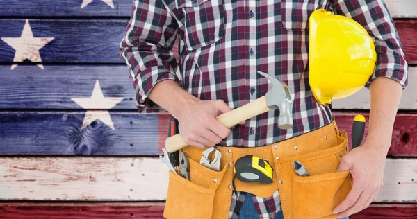 Repairman with hard hat and hammer — Stock Photo, Image