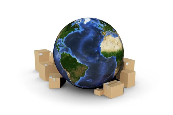 Piles of cardboard boxes and earth — Stock Photo, Image