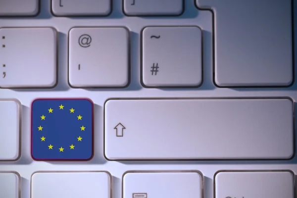 European union flag against keyboard — Stock Photo, Image