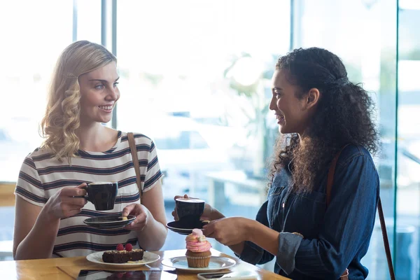 相互作用同时喝咖啡的女人 — 图库照片