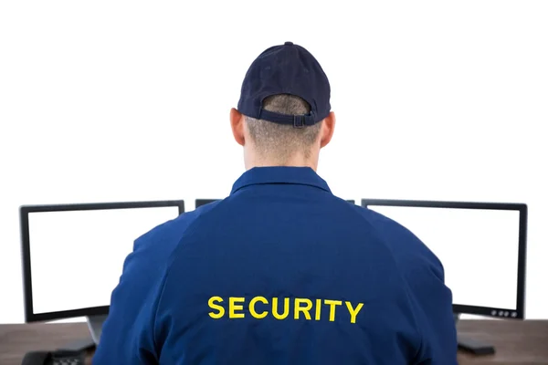 Security officer using computer — Stock Photo, Image