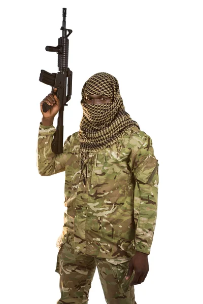 Portrait of soldier holding a rifle — Stock Photo, Image