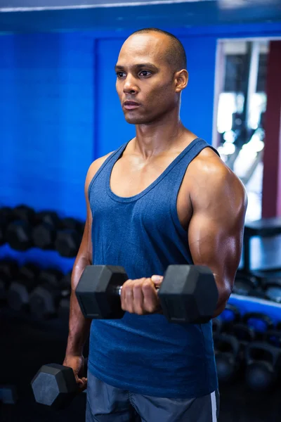 Muscular man exercising with dumbbells — Stock Photo, Image