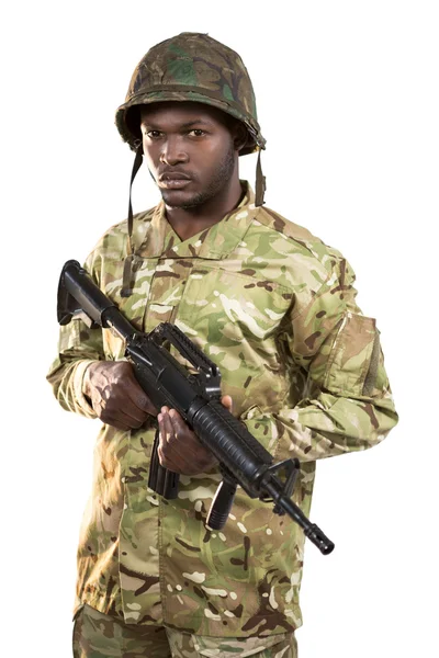 Retrato del soldado sosteniendo un rifle —  Fotos de Stock