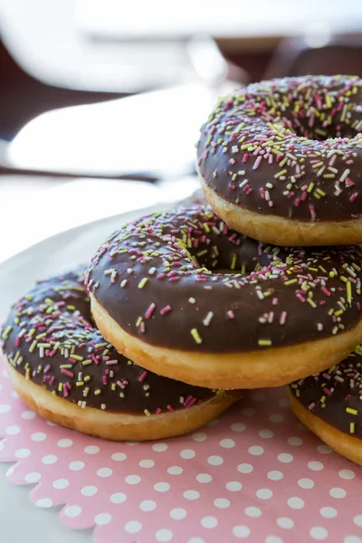 Close-up de donuts na cafetaria — Fotografia de Stock