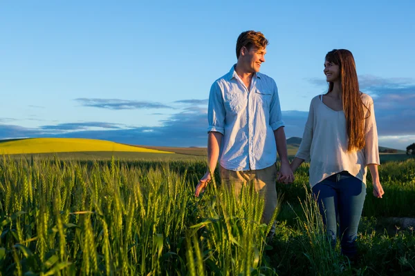 Couple holding hands in field — Stock Photo, Image