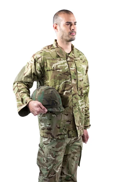 Selbstbewusster Soldat mit Helm — Stockfoto